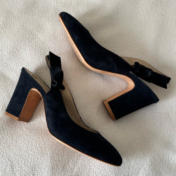 Boden Sena block heel Navy suede sling back heels size 38/7.5-8 - Picture 3 of 9